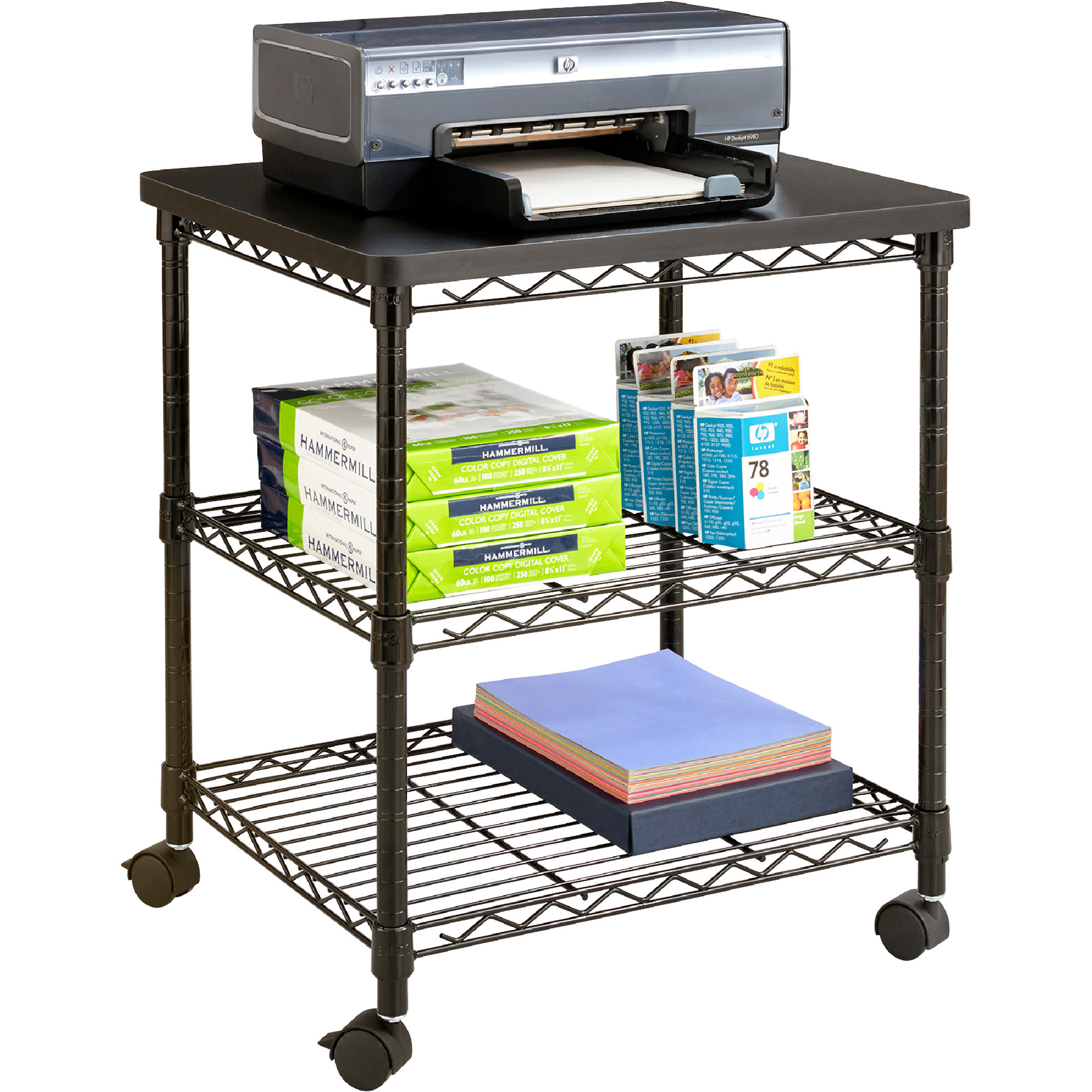 Safco Mobile Printer Cart, Black, 24in.W x 20in.D x 27in.H, Model# 5207BL